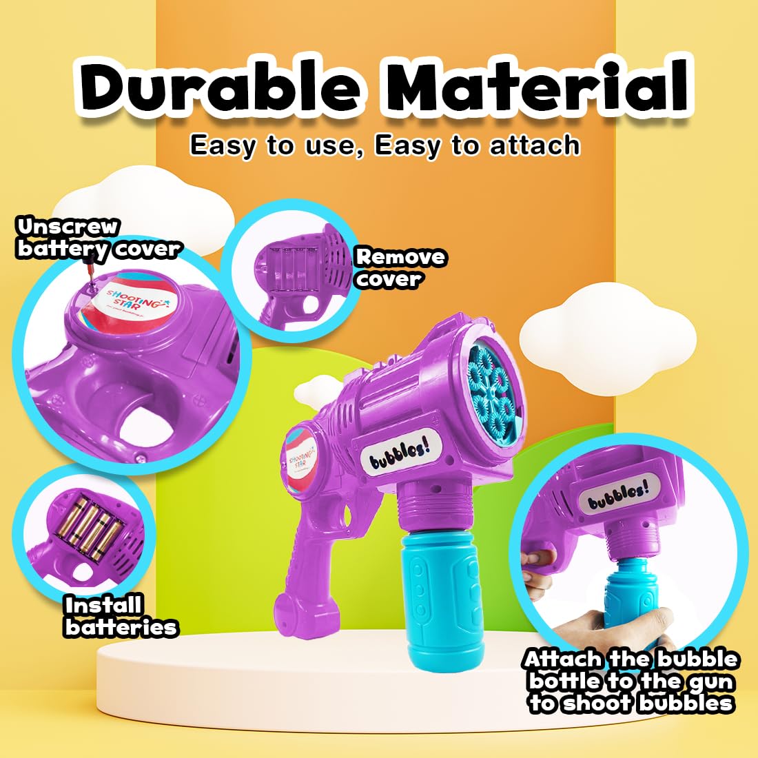 Rowan Bubble Blaster with Solution Bottle, Purple, 3Y+ | Soft Plush Toy for Kids | Cute, Safe & Gift-Friendly