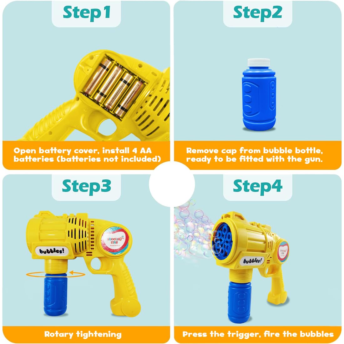 Rowan Bubble Blaster with Solution Bottle, Yellow, 3Y+