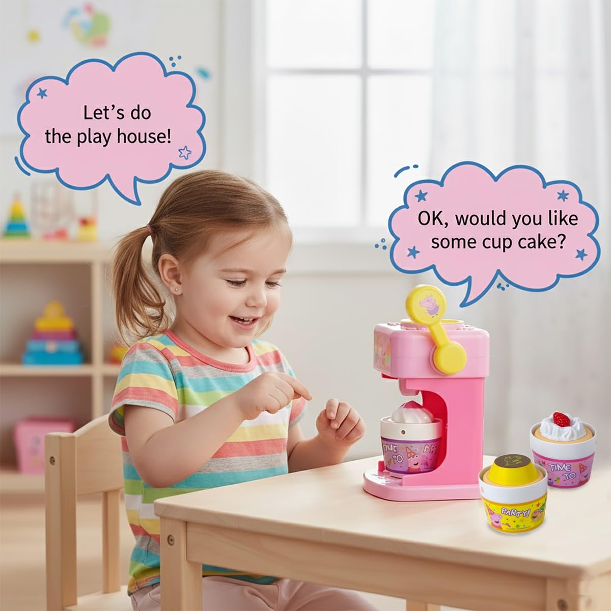 GENIE'S TOY BUS - Peppa Pig Cup Cake Playset with Accessories | Fun Pretend Play for Boys & Girls | Includes Peppa Dessert & Accessories | Ages (3+)