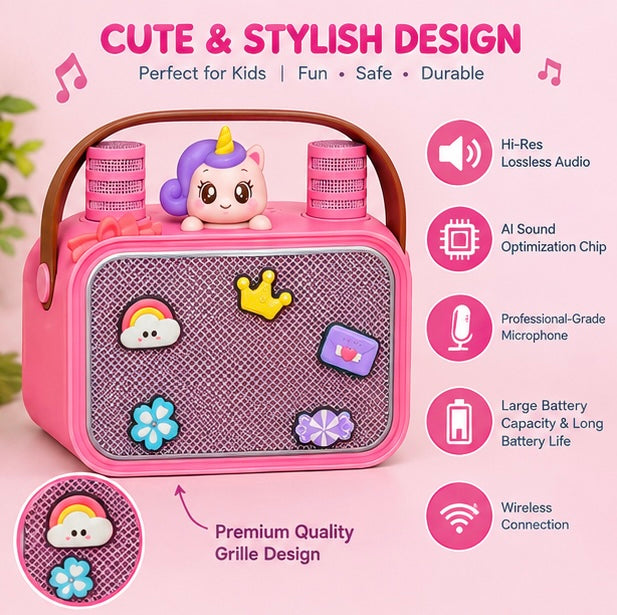 Bluetooth Unicorn Karaoke Speaker with Two Wireless Microphones