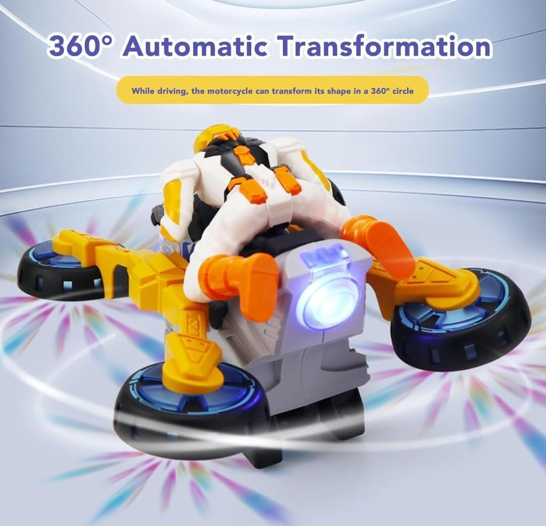 Futuristic Transforming Robot Motorcycle – 360° Deforming Stunt Bike with Lights and Music
