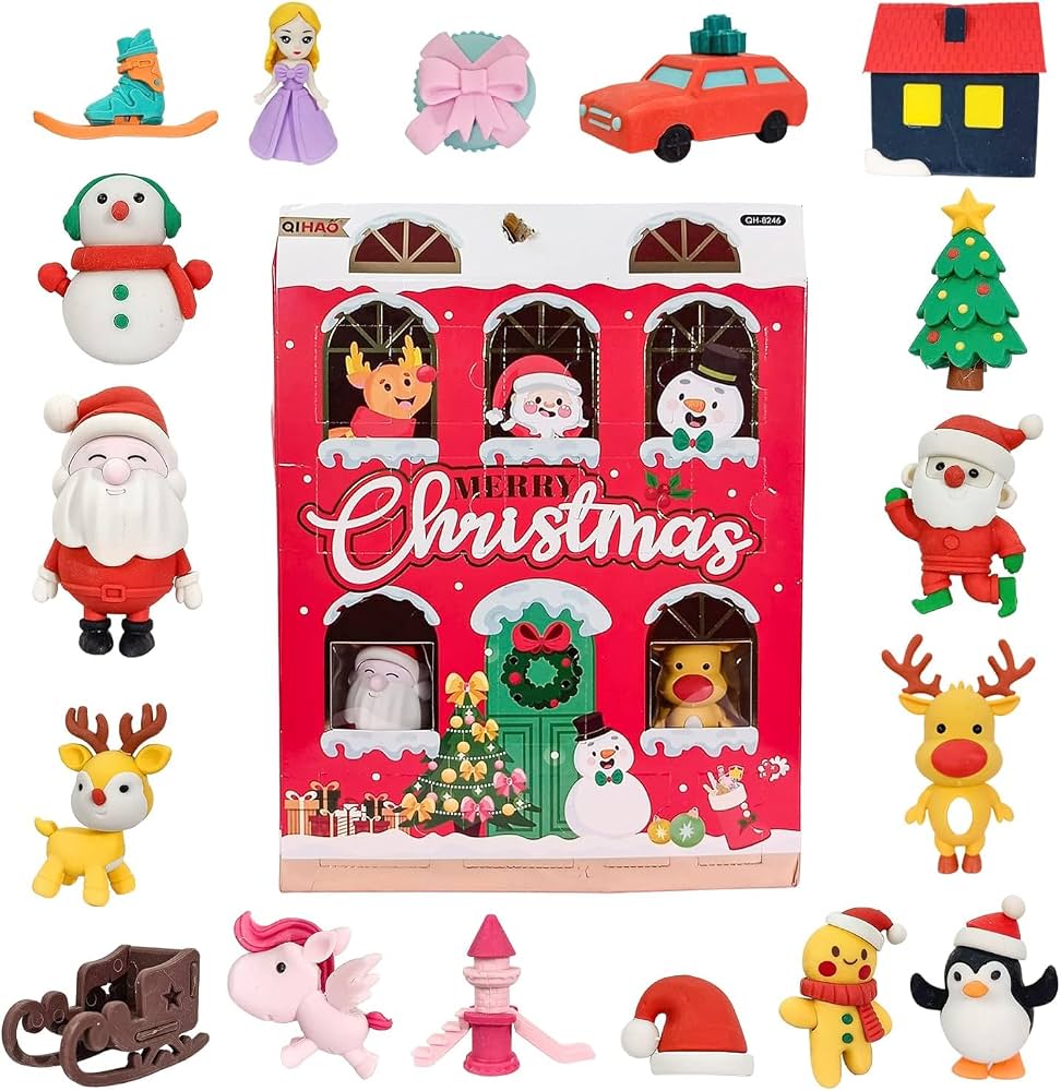 Merry Christmas Santa and Friends Eraser Figurine Set