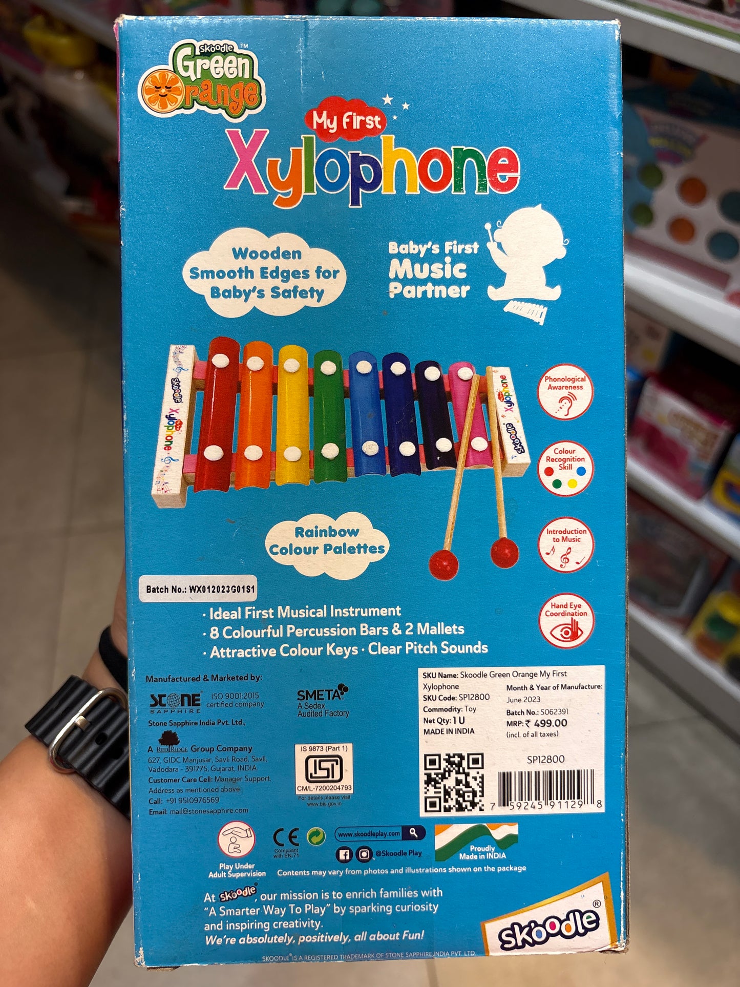 Skoodle Green Orange My First Xylophone Rainbow Wooden Musical Toy