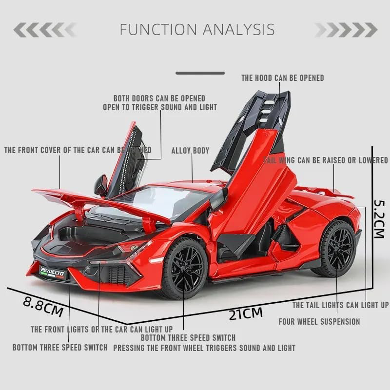 Diecast 1:24 Scale Alloy Sports Car Model with Scissor Doors, Smoke Effect, Lights & Sound