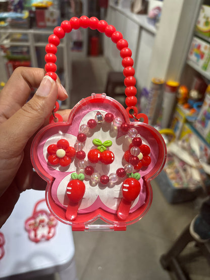 Red Flower Shape Kids Jewellery Set with Hairband, Hairclip, Bracelet & Ring