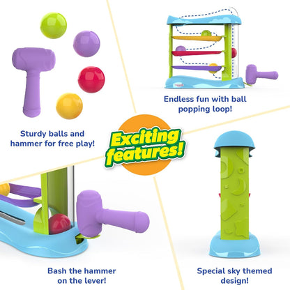 Giggles Funskool Bash & Pop Slide Tower Hammer Toy with 4 Colourful Balls for Toddlers