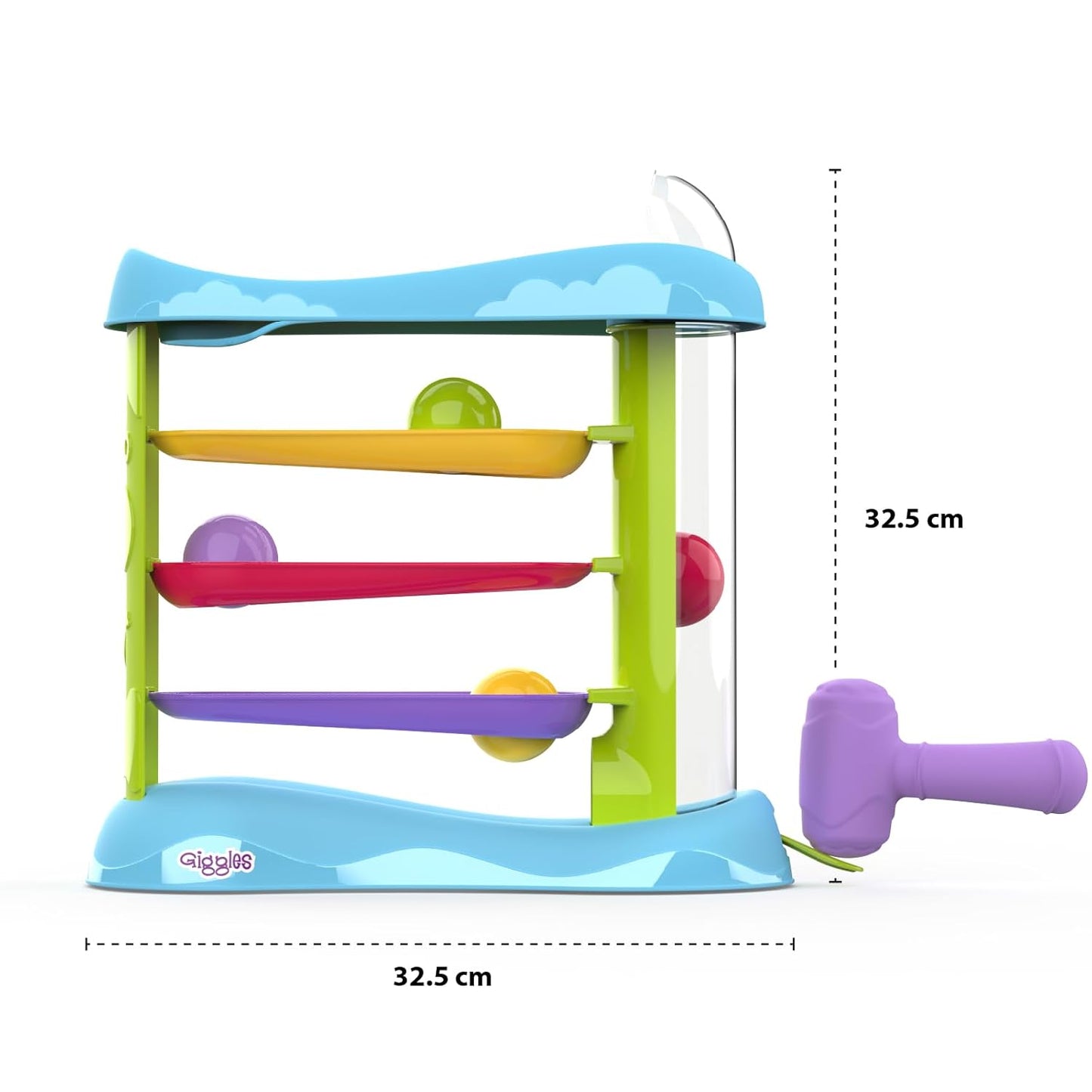Giggles Funskool Bash & Pop Slide Tower Hammer Toy with 4 Colourful Balls for Toddlers