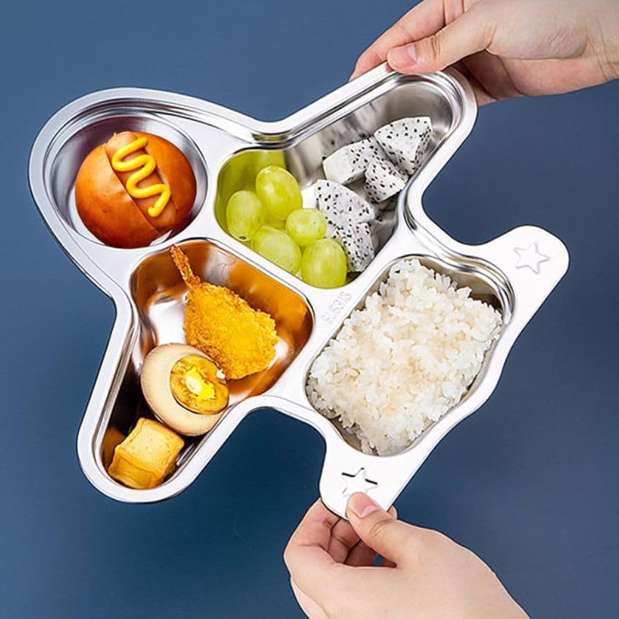 Aeroplane Shaped Stainless Steel Divided Food Plate