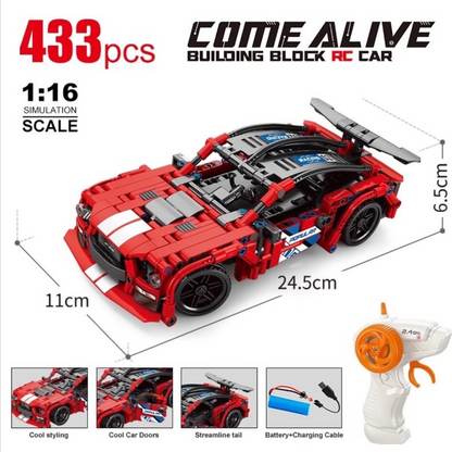 DIY RC Super Car Building Block Set - 433 Pieces with 2.4GHz Remote Control