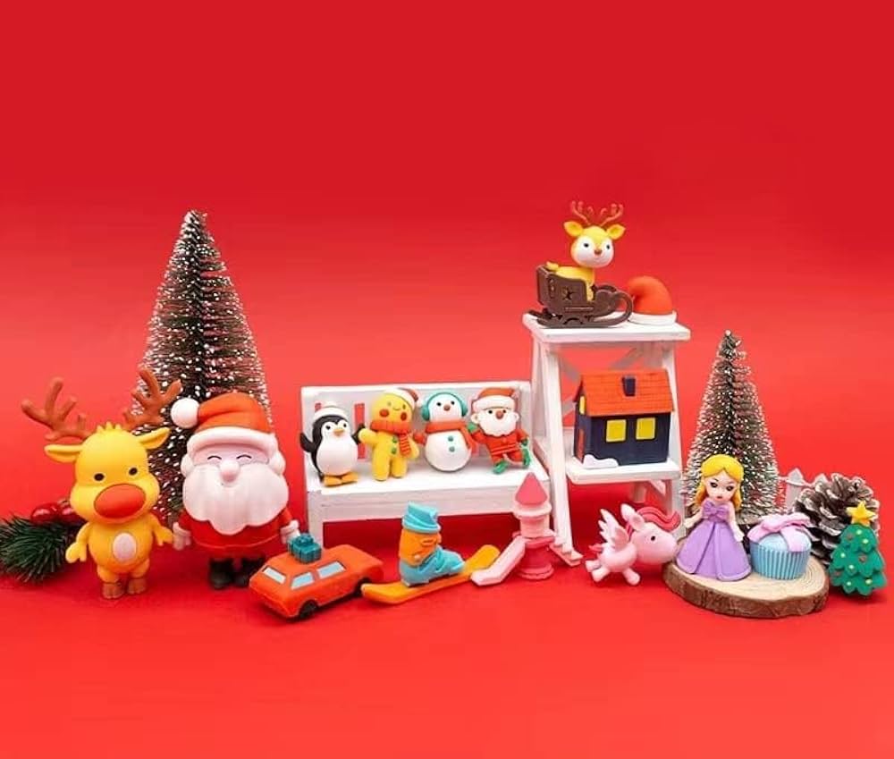 Merry Christmas Santa and Friends Eraser Figurine Set