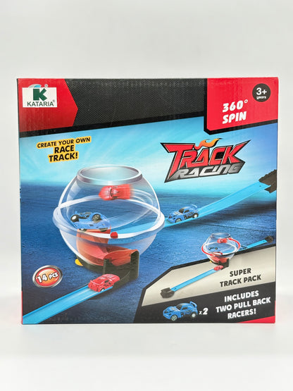 Racing Track 14 Piece Set ,360- Degree Spin And Two Pull Back Cars