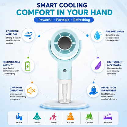 Portable Spray Fan with Humidifier & Mist Spray, 3 Speed