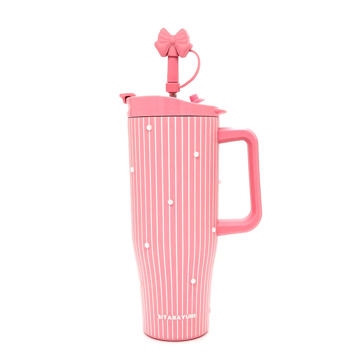Sitarayuri Striped Insulated Tumbler with Bow Charm and Handle – 1200ml