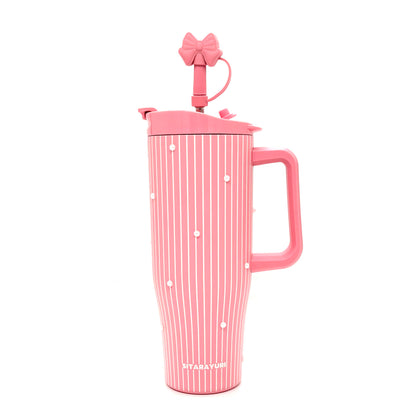 Sitarayuri Striped Insulated Tumbler with Bow Charm and Handle – 1200ml