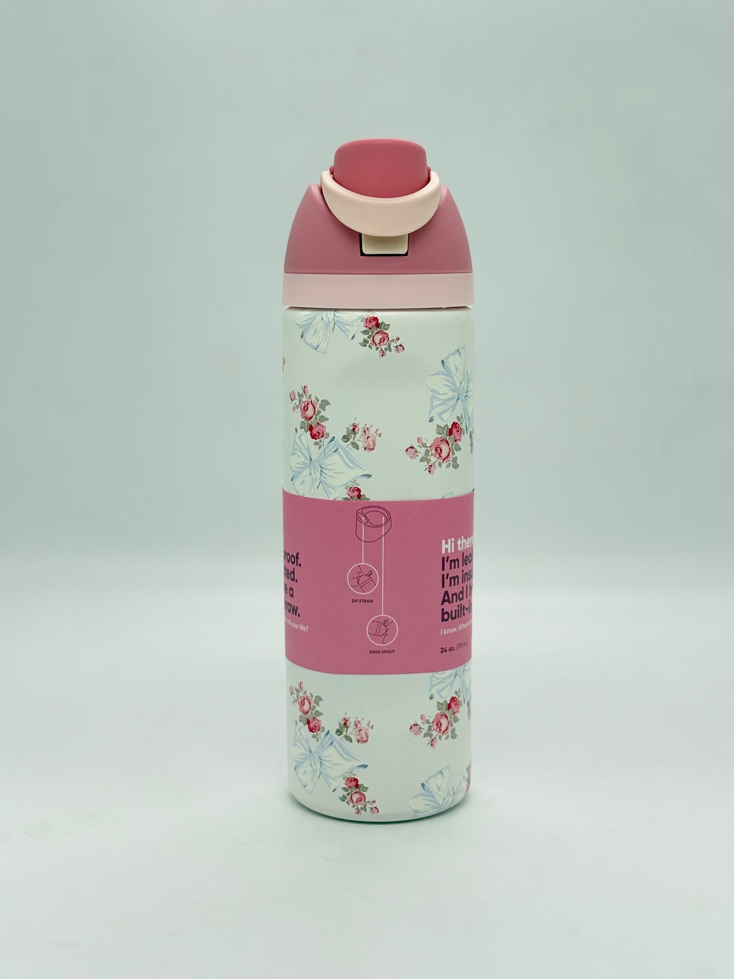 Floral Design Insulated Water Bottle – Dual-Sip Stainless Steel Bottle with Locking Lid 710 ml