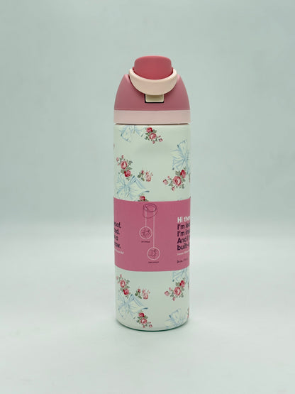 Floral Design Insulated Water Bottle – Dual-Sip Stainless Steel Bottle with Locking Lid 710 ml