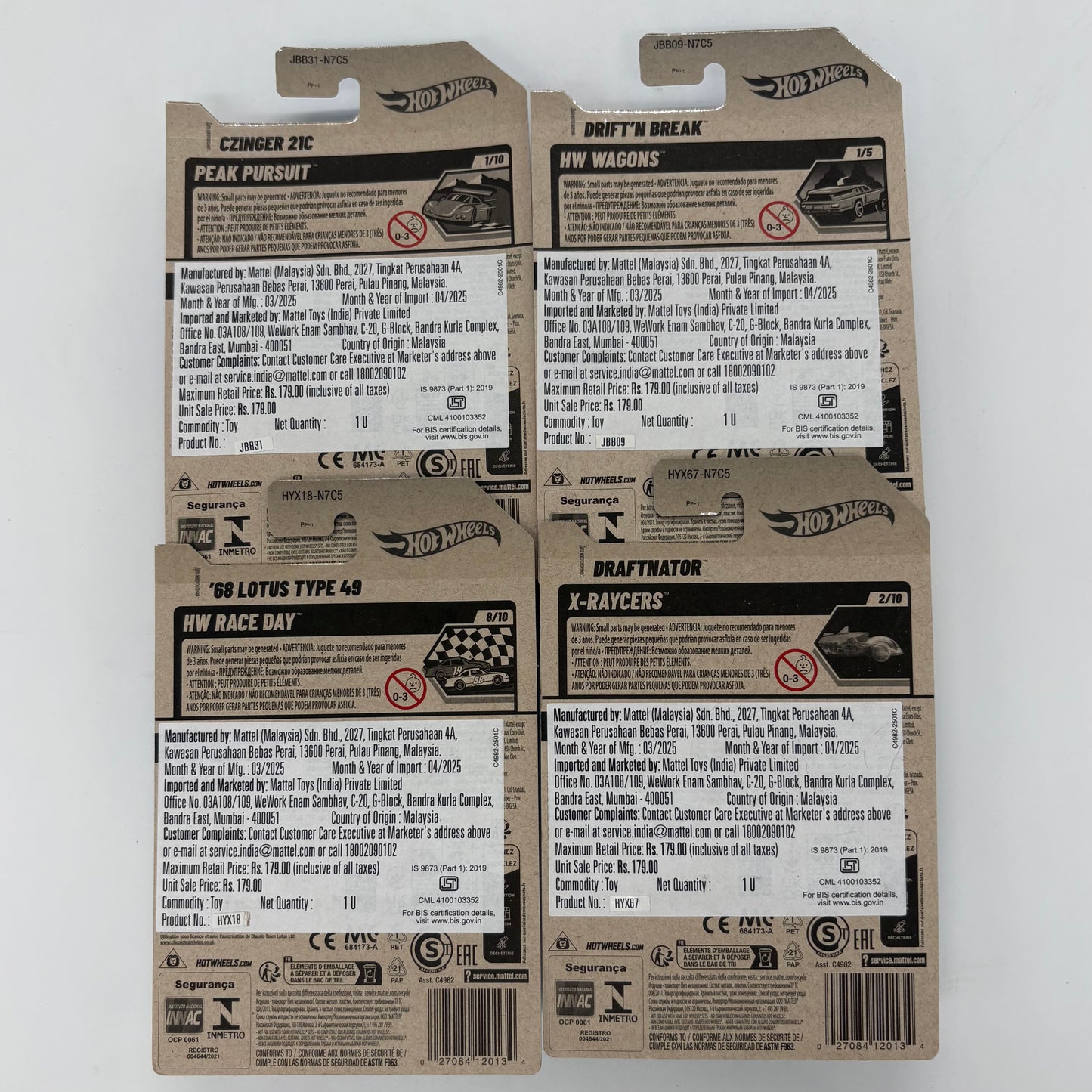 Hot Wheels 1:64 Die-Cast Set of 4 - 68 Lotus Type 49, Czinger 21C, Drift N Break, Draftnator