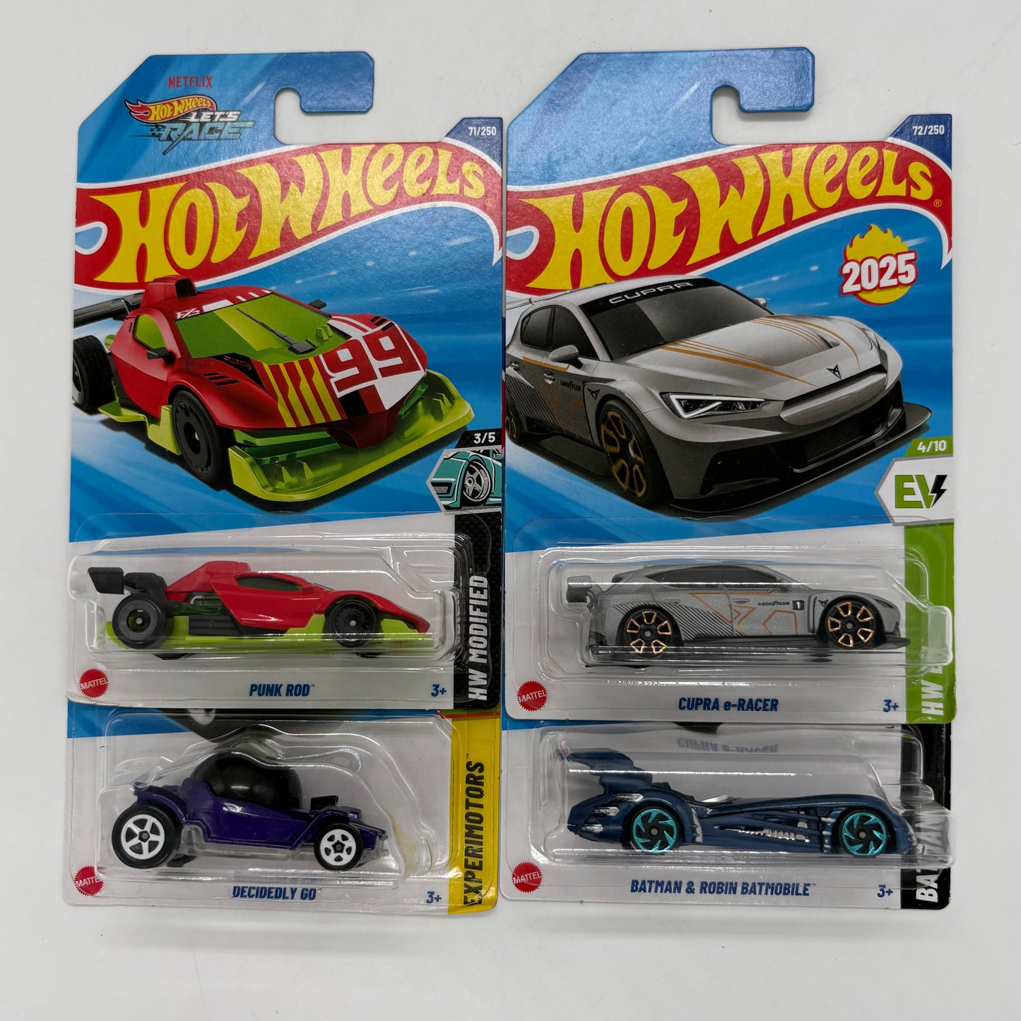 Hot Wheels 1:64 Die-Cast Set of 4 - Cupra e-Racer, Batman & Robin Batmobile, Decidedly Go, Punk Rod