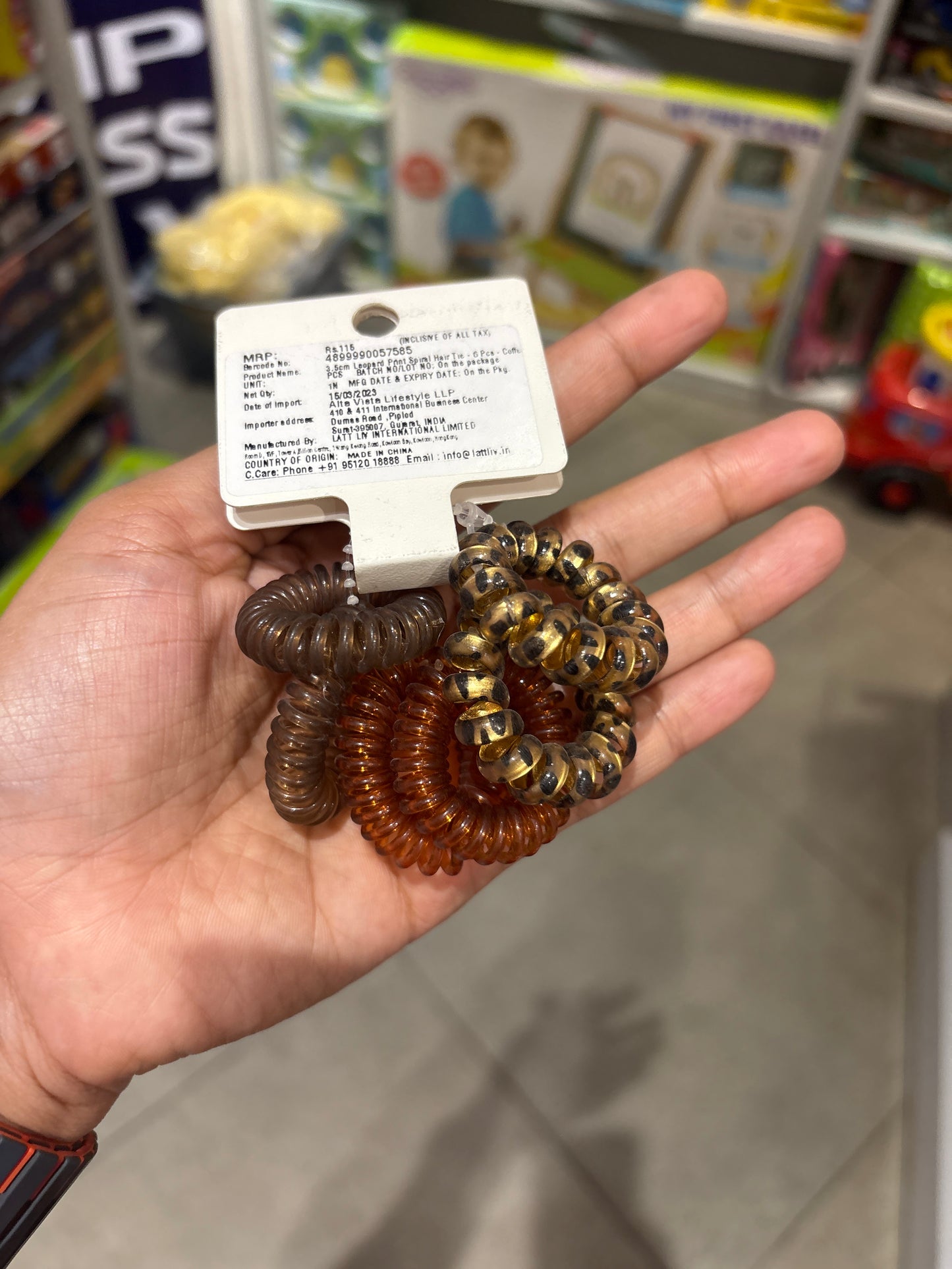 3 5cm Leopard Print Spiral Hair Tie 6 Pcs Coffee hairband