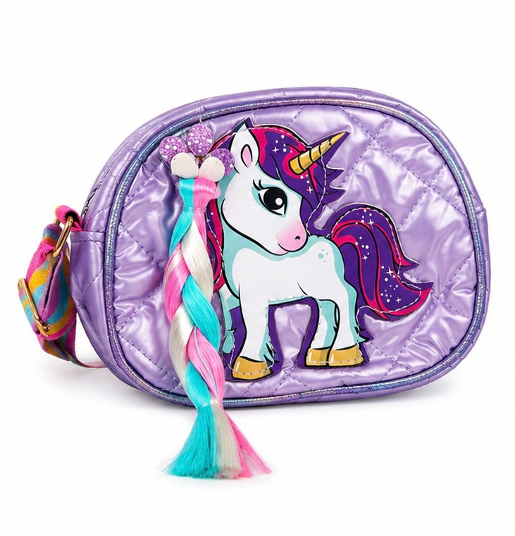 Unicorn Print Sling Bag with Rainbow Strap