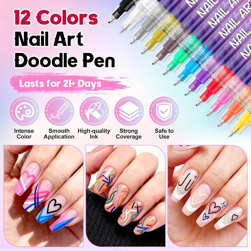 12 Colors Nail Art Marker Pen Set – Acrylic Paint Pens for DIY Nail Design