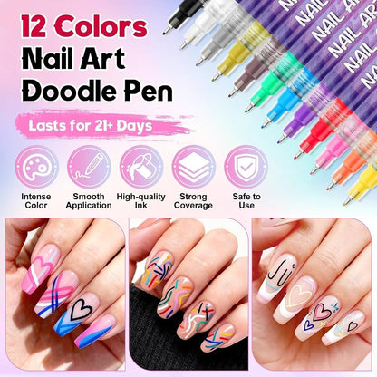 12 Colors Nail Art Marker Pen Set – Acrylic Paint Pens for DIY Nail Design