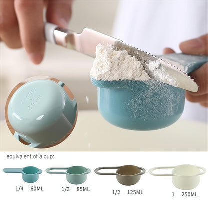 8 Piece Nesting Mixing Bowl Set with Measuring Cups, Colander and Sieve, Blue Tone