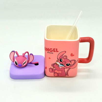 Stitch & Angel Character Mug with Straw and Topper Lid