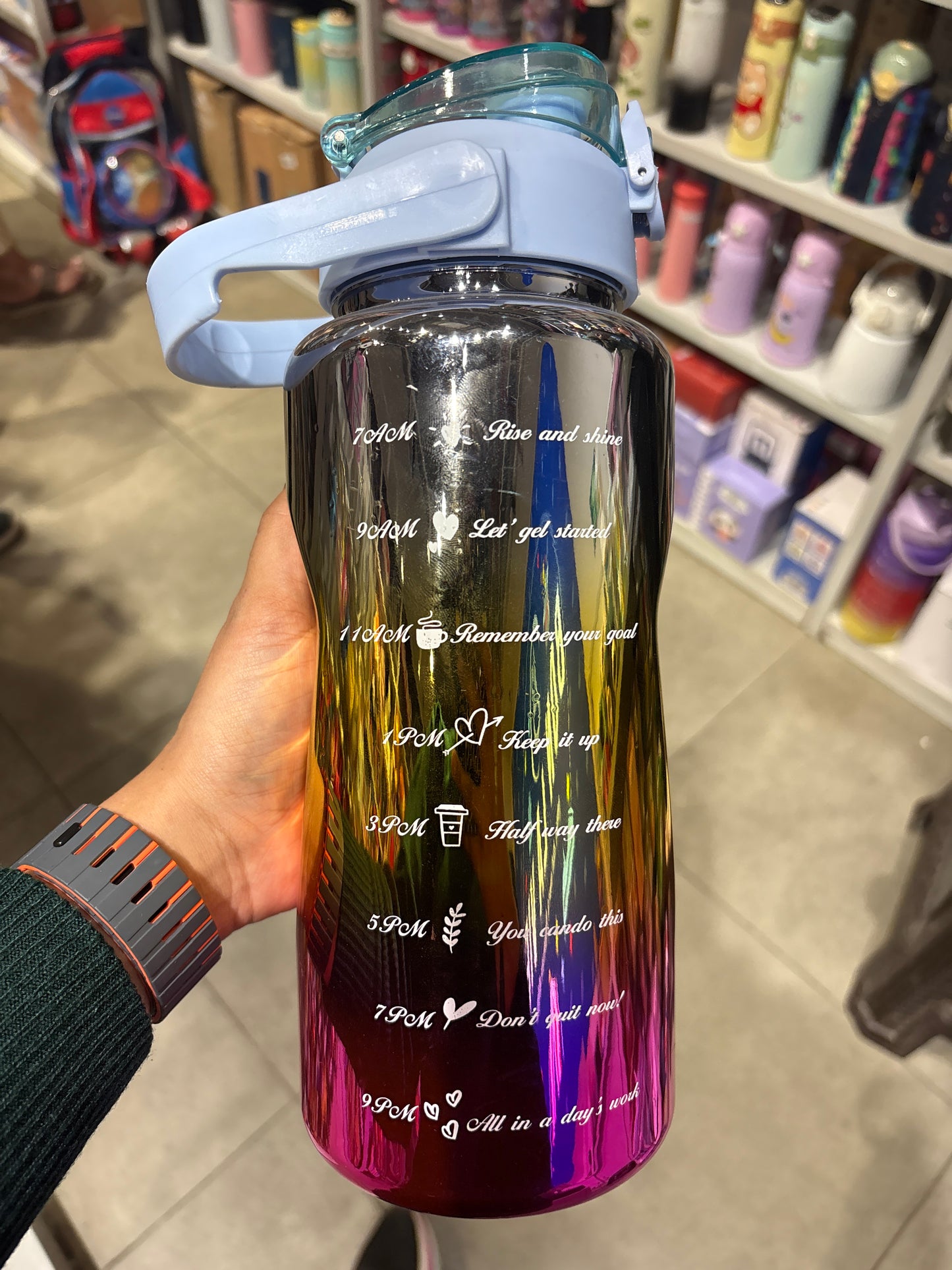 Glossy Shaded Motivational Time Marker Plastic Bottle – 3-in-1