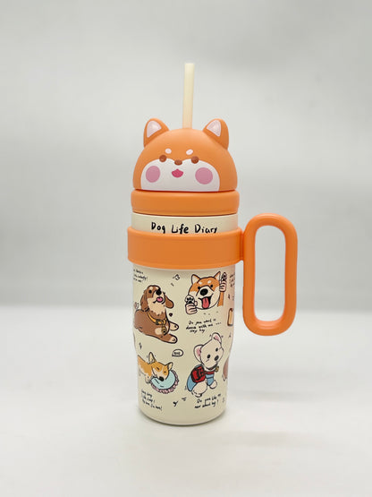 Cute Character 3D Lid Insulated Sipper Tumbler 800ml with Handle