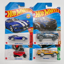 Hot Wheels 1:64 Die-Cast Set of 4 - 19 Chevy Silverado Trail Boss LT, 96 Dodge Viper GTS, Cruise Bruiser, Honda Motocompo