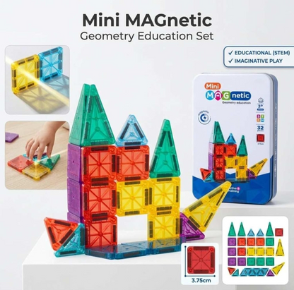 Mini Magnetic Geometry Building Tiles – 32 Pcs