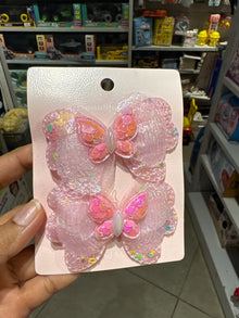 Blue and Pink Heart and Bow Hair Clip Set