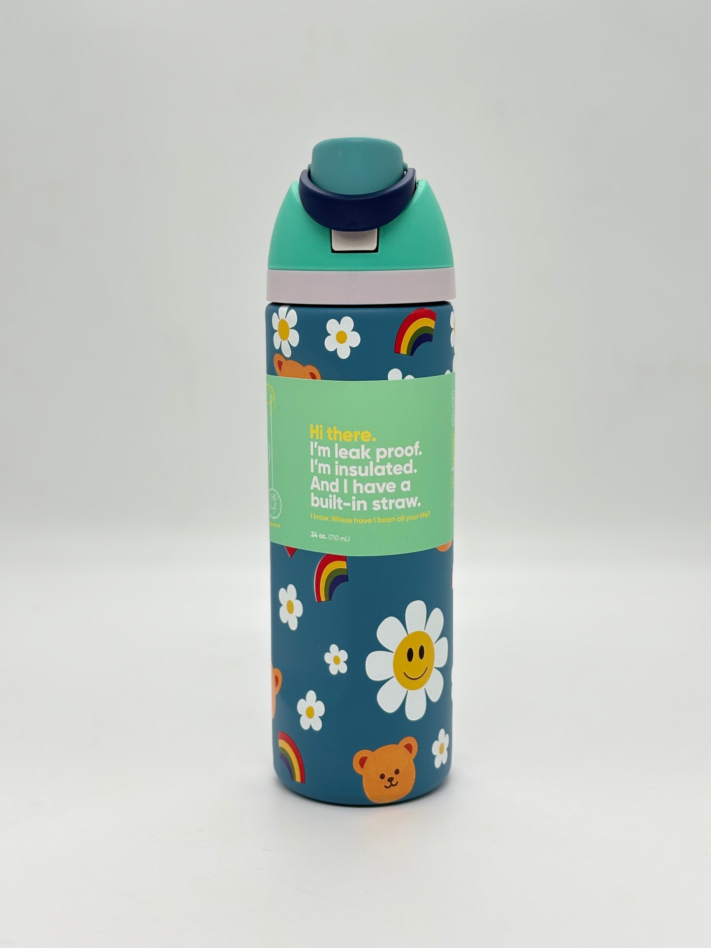 Floral Design Insulated Water Bottle – Dual-Sip Stainless Steel Bottle with Locking Lid 710 ml