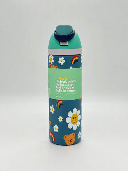 Floral Design Insulated Water Bottle – Dual-Sip Stainless Steel Bottle with Locking Lid 710 ml