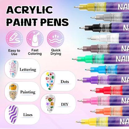 12 Colors Nail Art Marker Pen Set – Acrylic Paint Pens for DIY Nail Design
