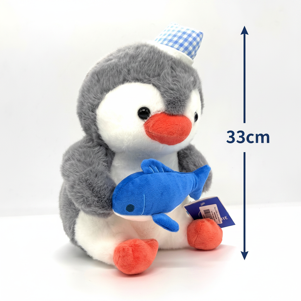 Penguin with Fish in Hand Plush Toys 33 Cm