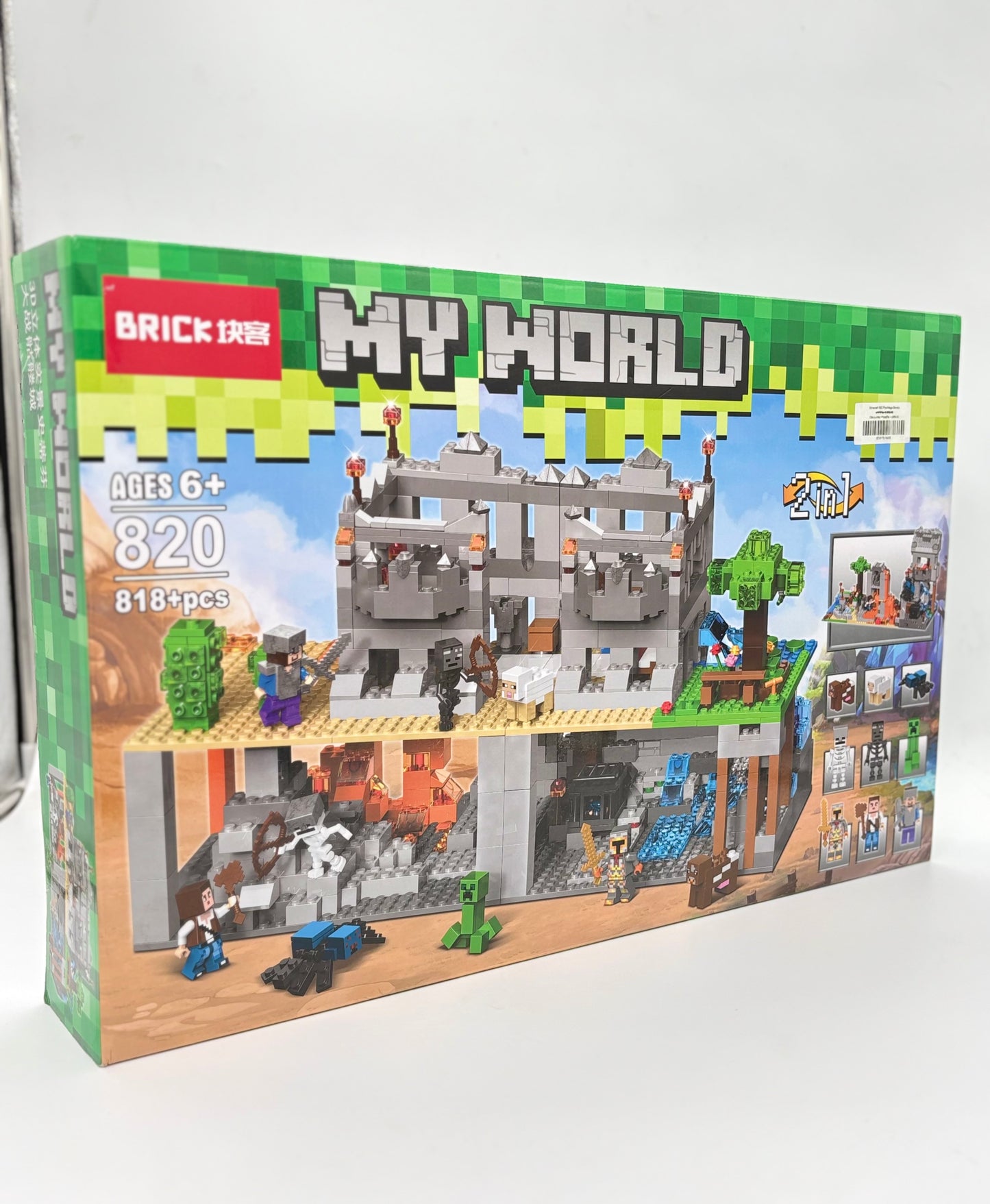 Brick My World Minecraft Mega Blocks 820 Pcs - 2 in 1 Building Set for Ages 6+