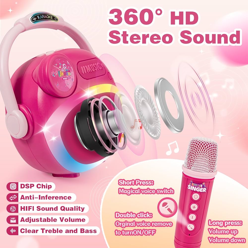 Karaoke  Speaker with 2 Wireless Microphone - Pink