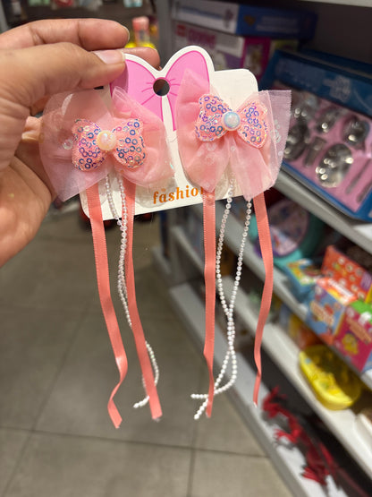 Pearl Bow Hair Clip with Hanging