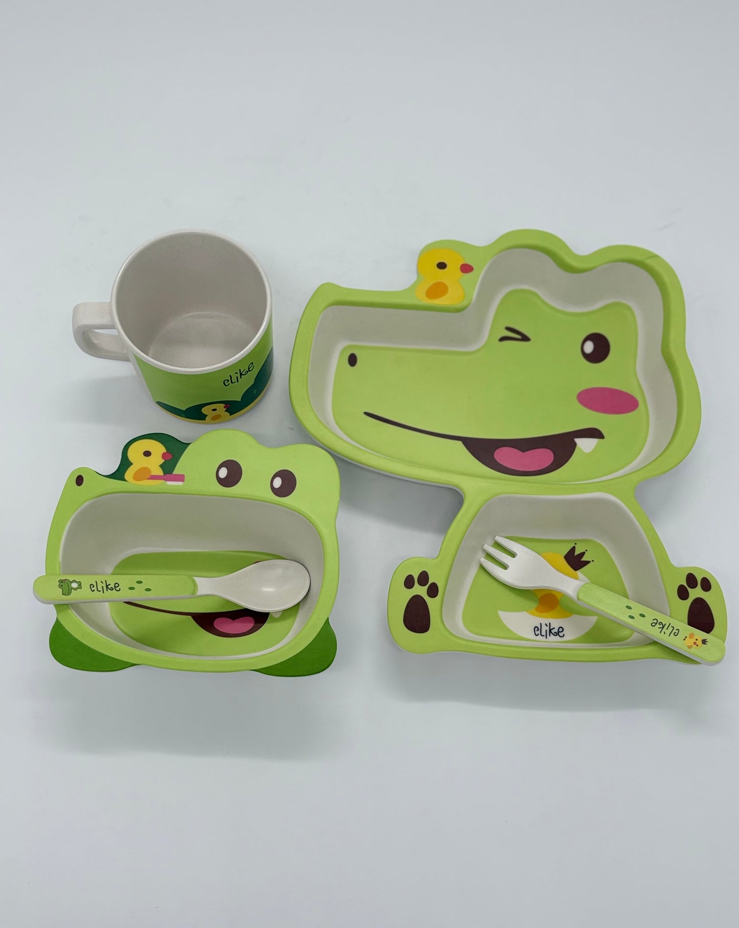 Olike 5-Piece Crocodile Bamboo Fiber Kids Tableware Set
