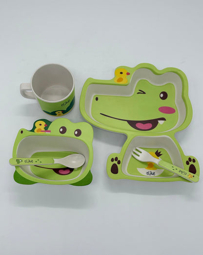 Olike 5-Piece Crocodile Bamboo Fiber Kids Tableware Set