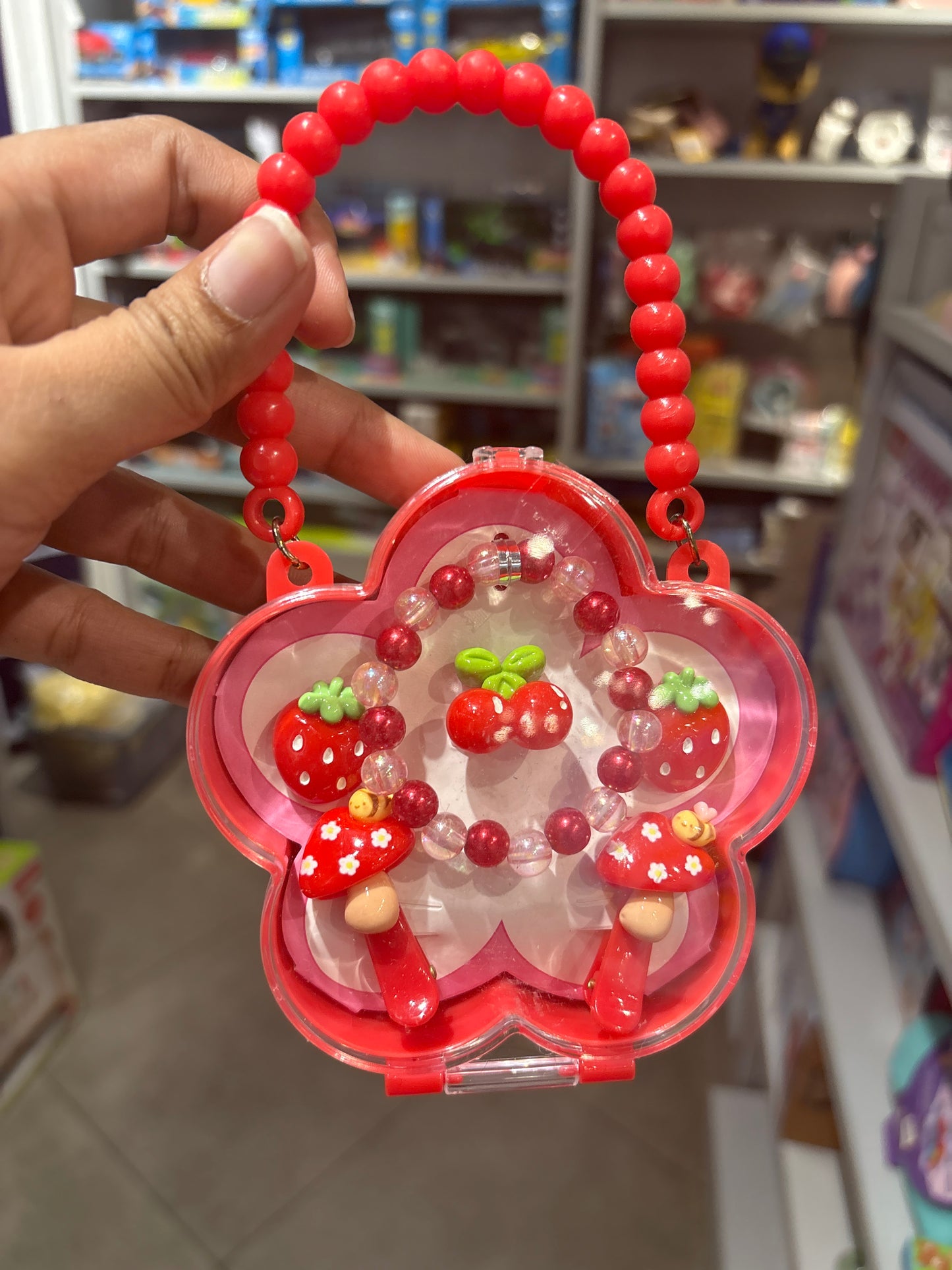 Red Flower Shape Kids Jewellery Set with Hairband, Hairclip, Bracelet & Ring