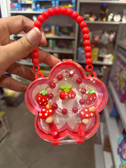 Red Flower Shape Kids Jewellery Set with Hairband, Hairclip, Bracelet & Ring