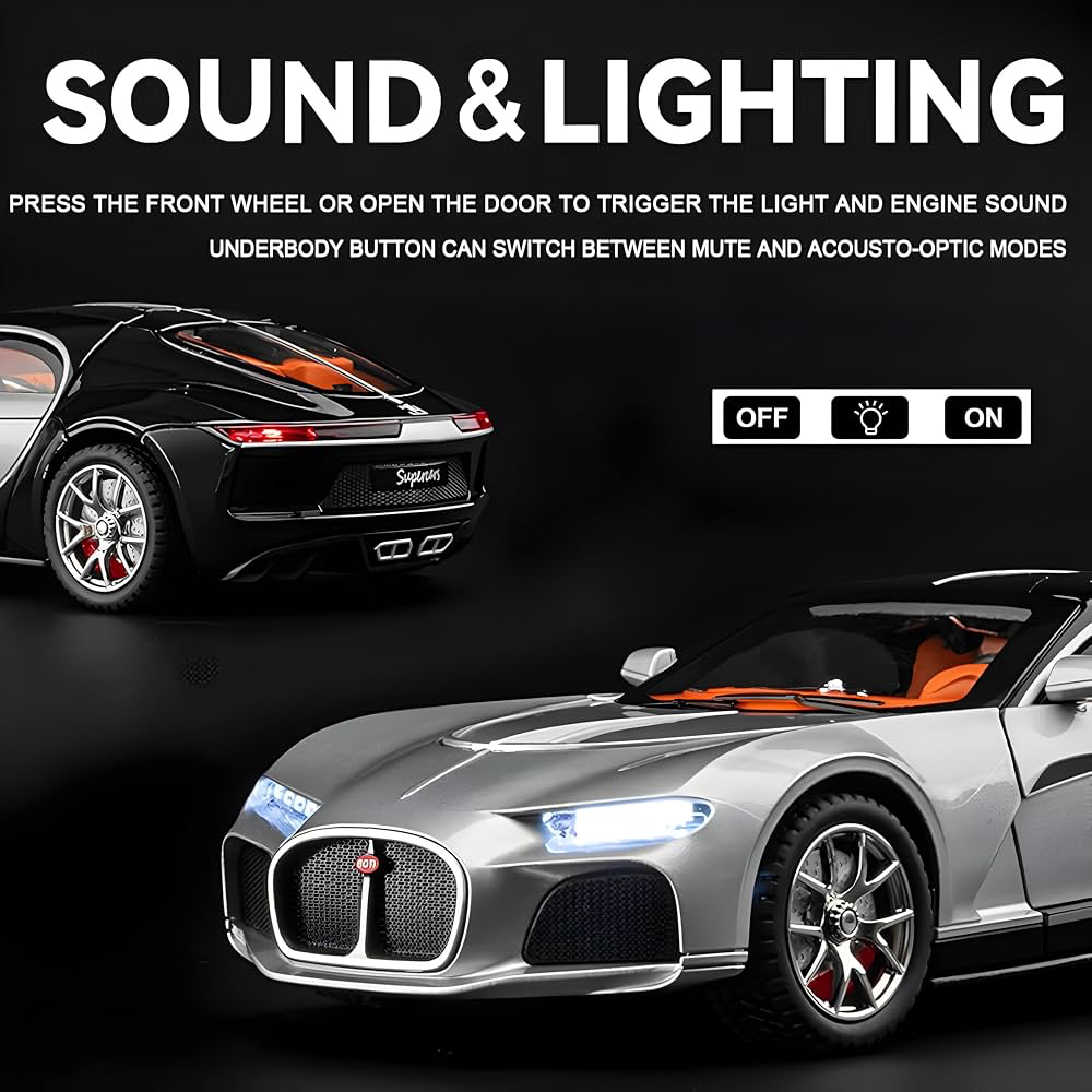 Die-cast 1:24 Scale Alloy Supercar Model with Pull-Back Function & Openable Doors