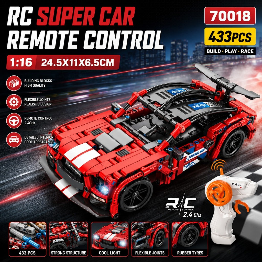DIY RC Super Car Building Block Set - 433 Pieces with 2.4GHz Remote Control