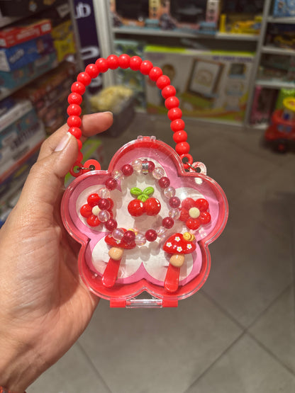 Red Flower Shape Kids Jewellery Set with Hairband, Hairclip, Bracelet & Ring