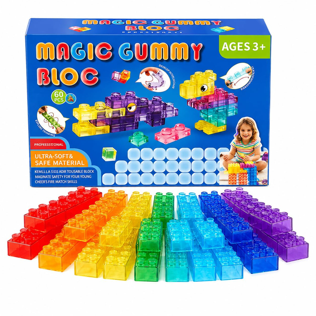 Magic Gummy Bloc – Super Soft Sensory Building Blocks Set (60 Pcs)