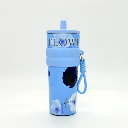 Insulated Flower Print Tumbler with Straw – 710ml
