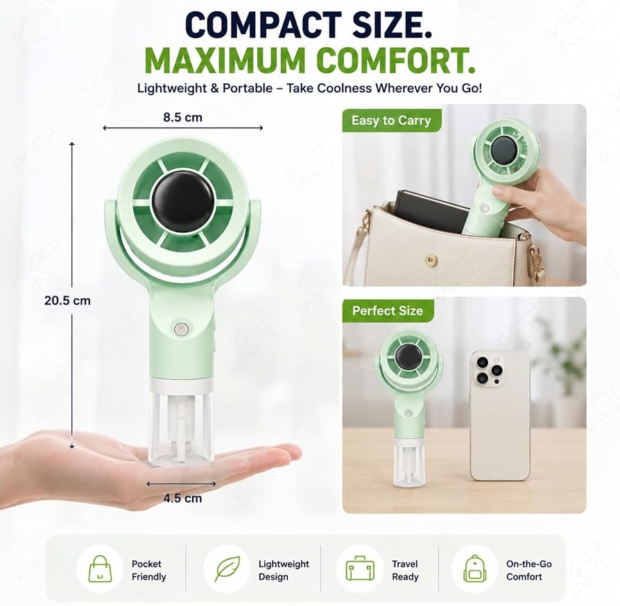 Portable Spray Fan with Humidifier & Mist Spray, 3 Speed